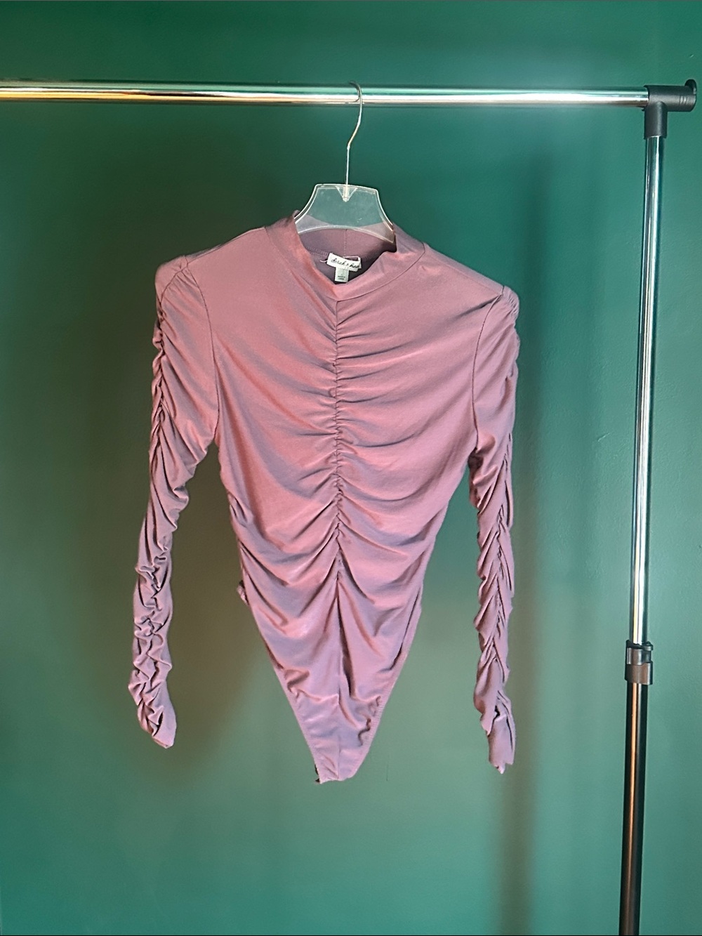 Ruched Long-Sleeve Bodysuit - Mauve Pink